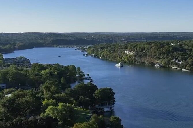BYOB Party Boat for All Events, Bachelor(ettes), Birthdays. - Austin Country Club Golf Course stop: river scenery with a backdrop